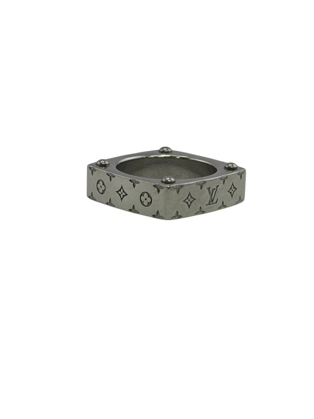 Louis Vuitton Bague Monogram Gold Metal Ring Silver Stamp